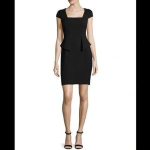29.) NWT Carmen Marc Valvo Black Peplum Cap Sleeve Dress- Size 6- MSRP $98